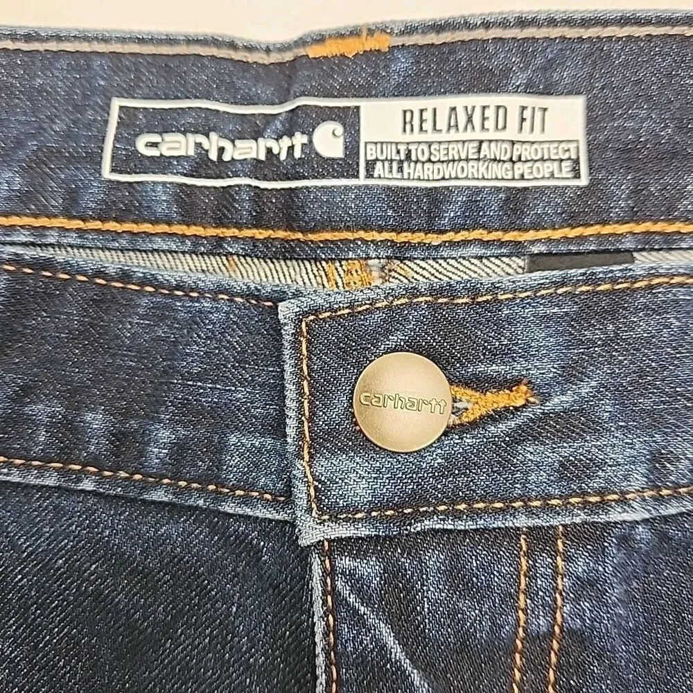 Carhartt Jeans Men Size 42 x 30 Relaxed Fit Dark Wash Cotton Blue Denim BD5119